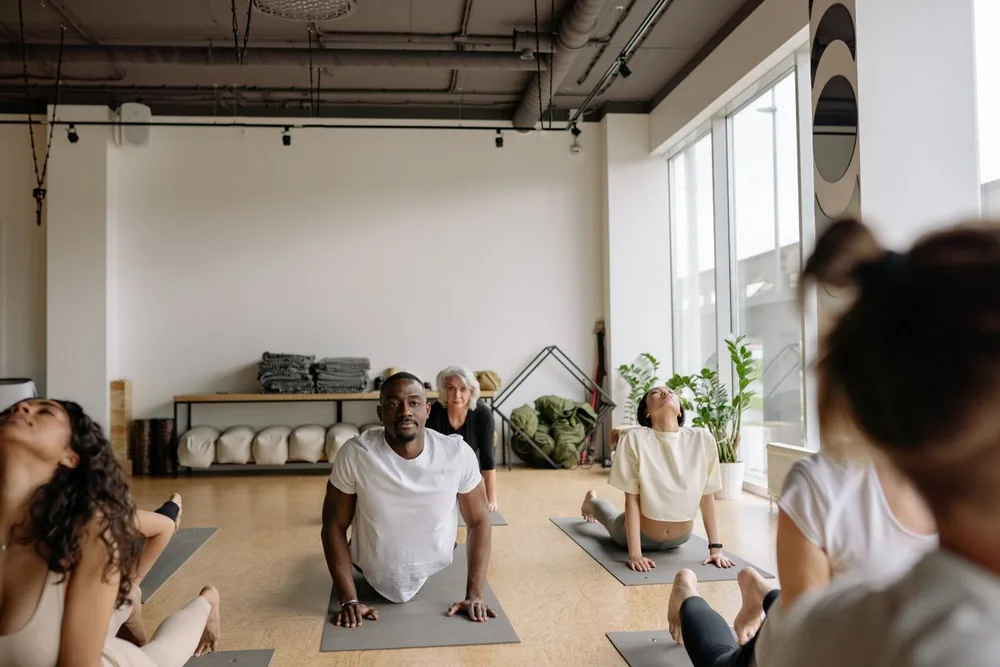 A fitness studio group class