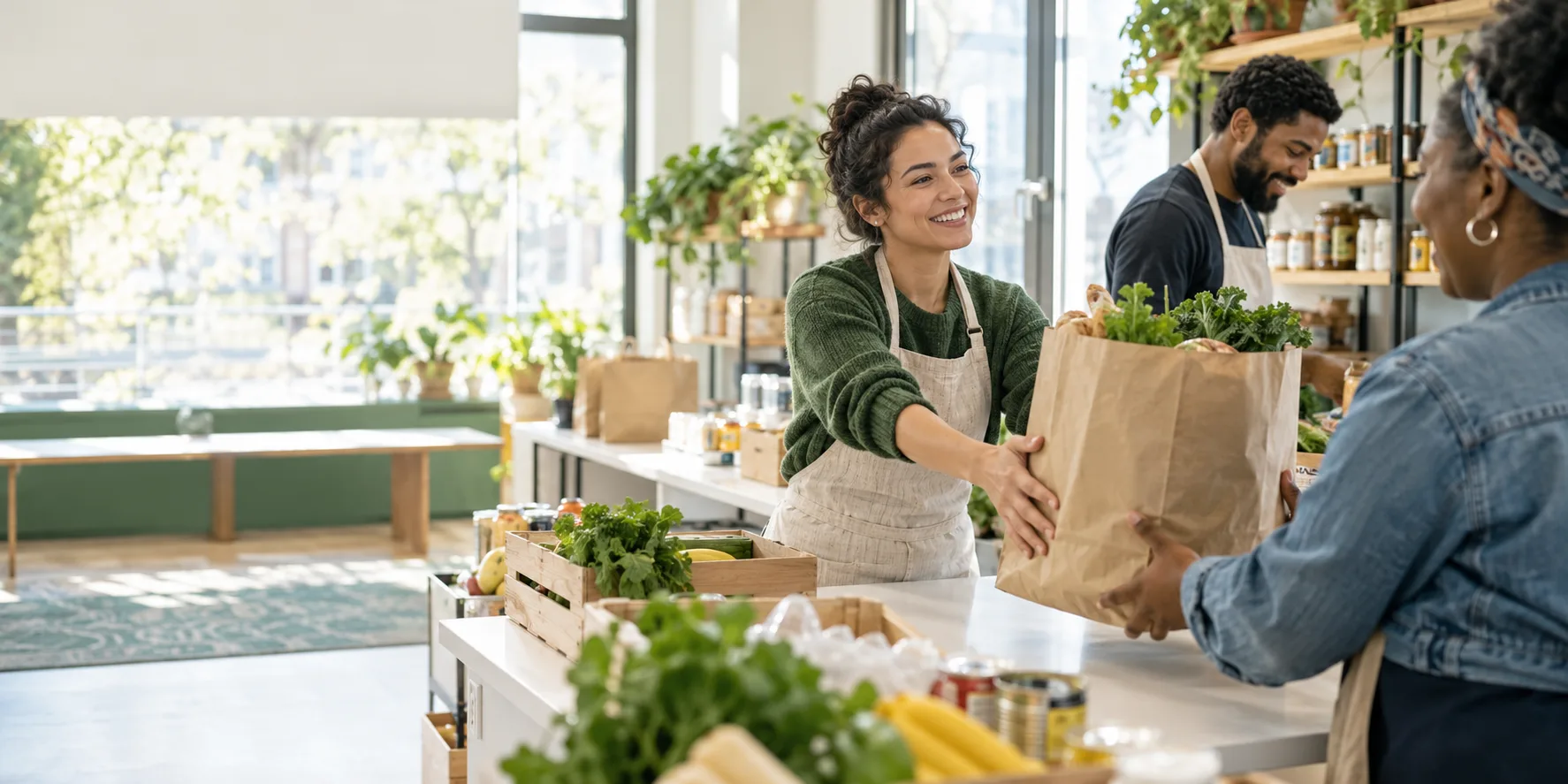 Community pantry volunteers helping a neighbor